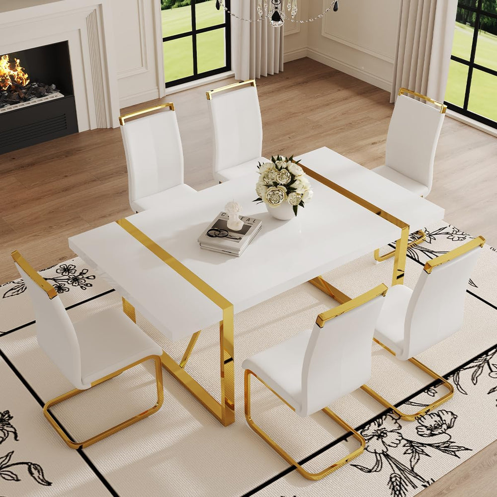 Ebullient 71“ White Dining Table, Modern Dining Room Table for 6-8, Kitchen T...