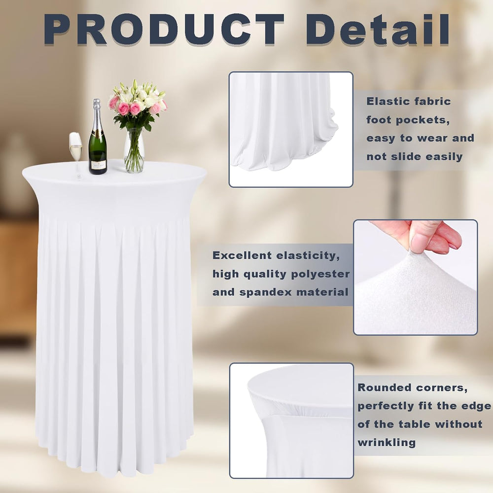 6 Pcs White Spandex Stretch Round Cocktail Table Skirt, 32x43 Inch High Top T...