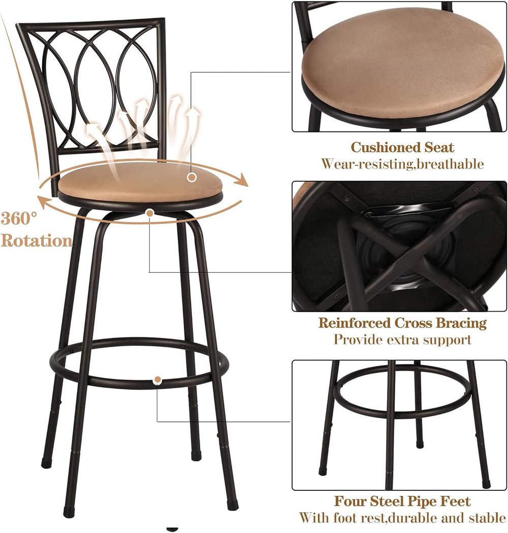 VECELO Bar Stools, 24/29" Adjustable Barstool,Swivel Counter Stool with ...