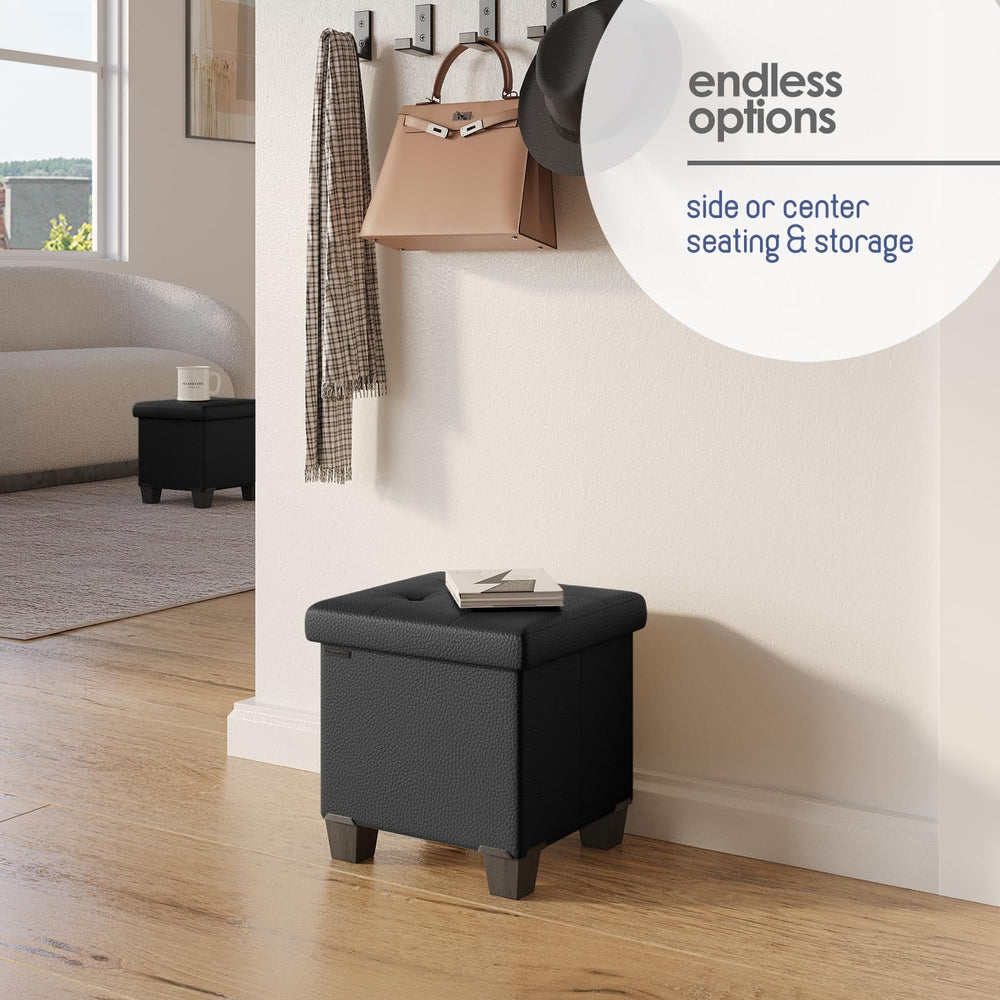 Storage Ottoman Cube with Small Bin, 15-in Square Ottoman with Storage for Li...