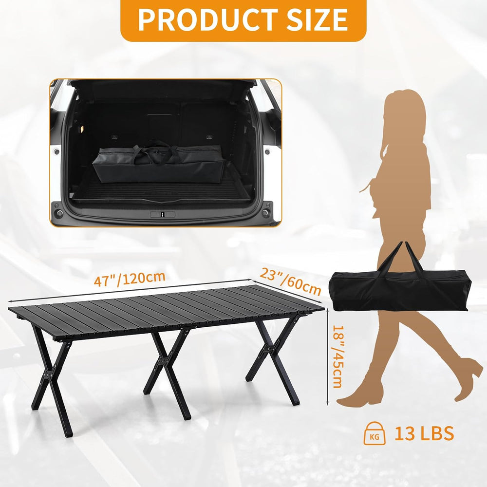 BOOSDEN Aluminum Roll-up Camping Table, Portable Low Picnic Table with Bag