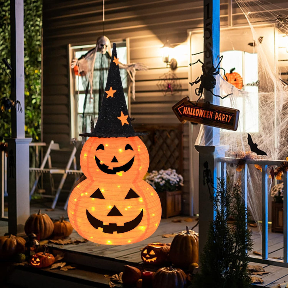 3FT Pumpkin Halloween Decorations Outdoor, 8 Modes Battery Operated Pumpkin D...