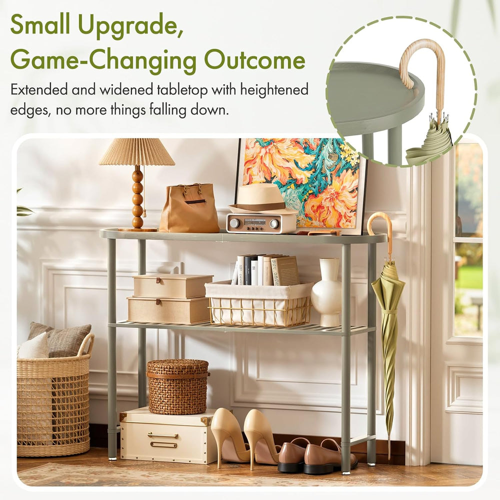 Small Console Table Bamboo 30.7", Modern Entryway Table Green 2-Tier, Na...