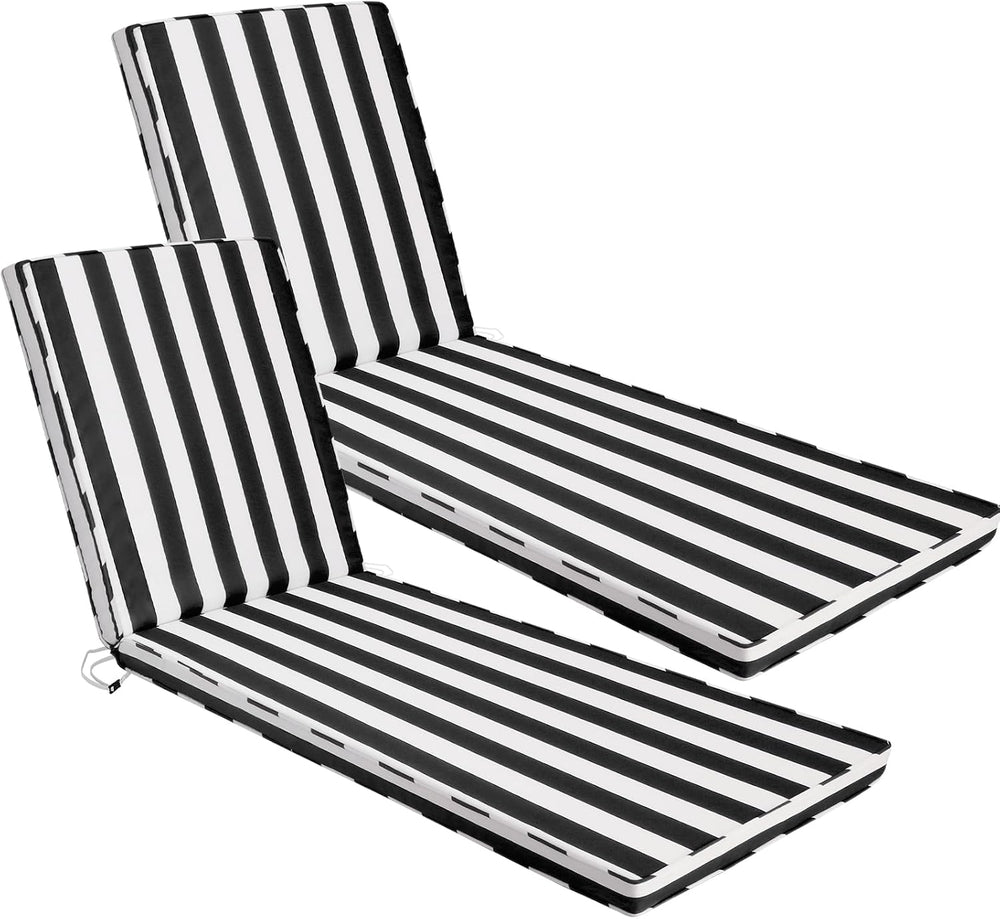 Outdoor Chaise Lounge Cushions Set of 2, 71x22x3 in, Black Stripes