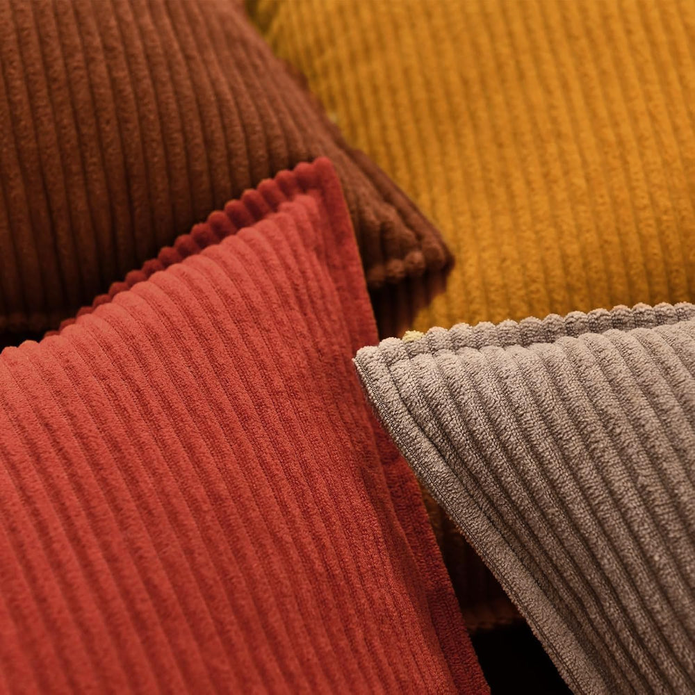 Pack of 4 Throw Pillow Covers Corduroy 20x20 Inch,Maillard Tones