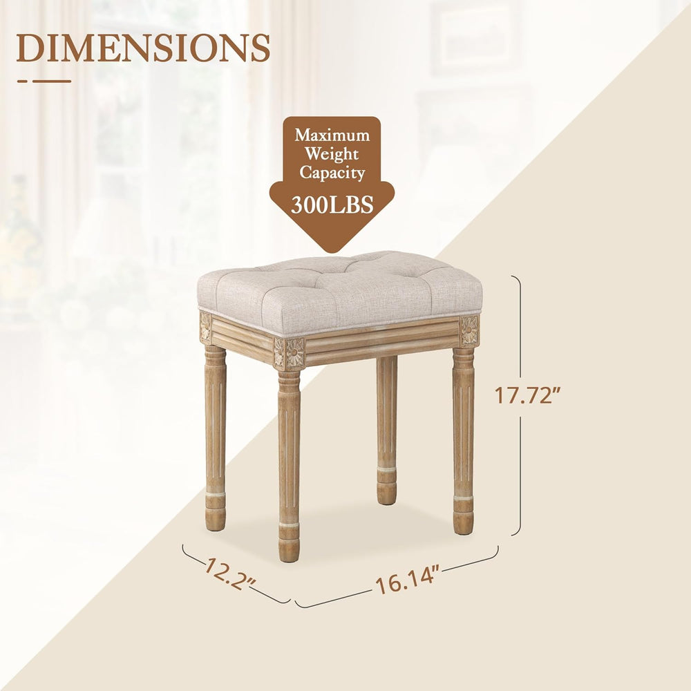 LUE BONA Upholstered Fabric Vanity Bench Seat, Makeup Stools for Vanity, Squa...