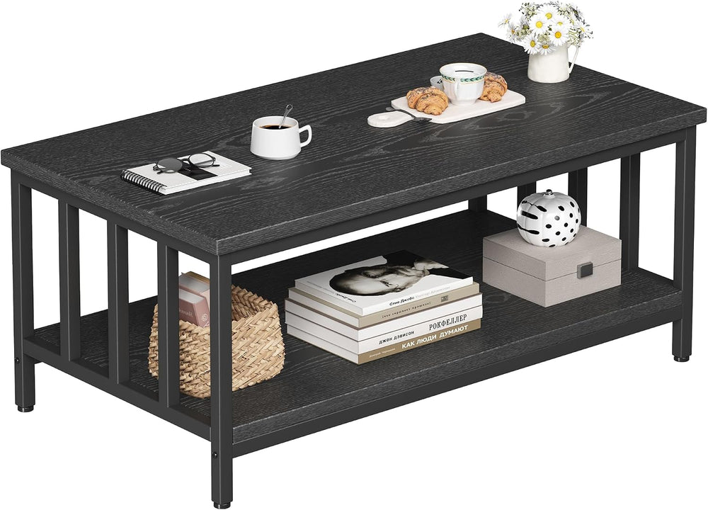 Coffee Table for Living Room with Slatted Sides Frame, Modern Farmhouse Livin...