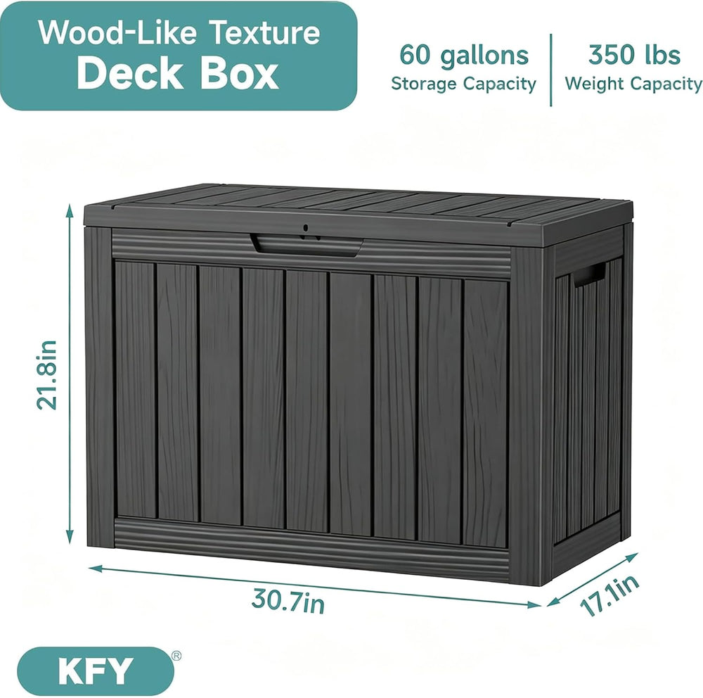 60 Gallon Outdoor Waterproof Storage Box, UV Resistant Resin Deck Box with Bu...