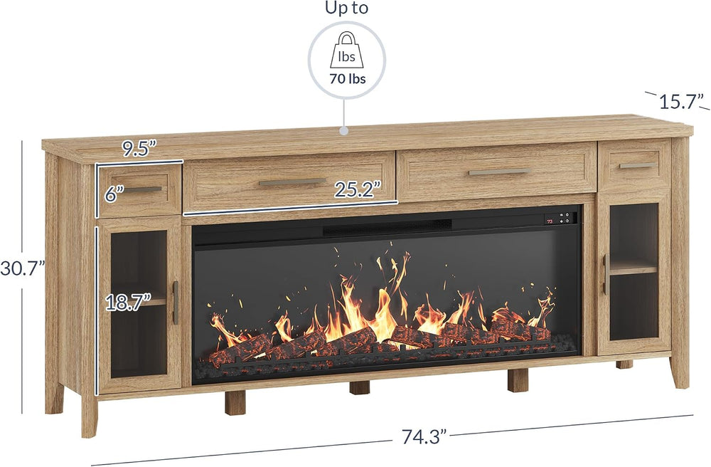 BELLEZE 74" Apex Extra Large TV Stand with 48" Electric Fireplace -...
