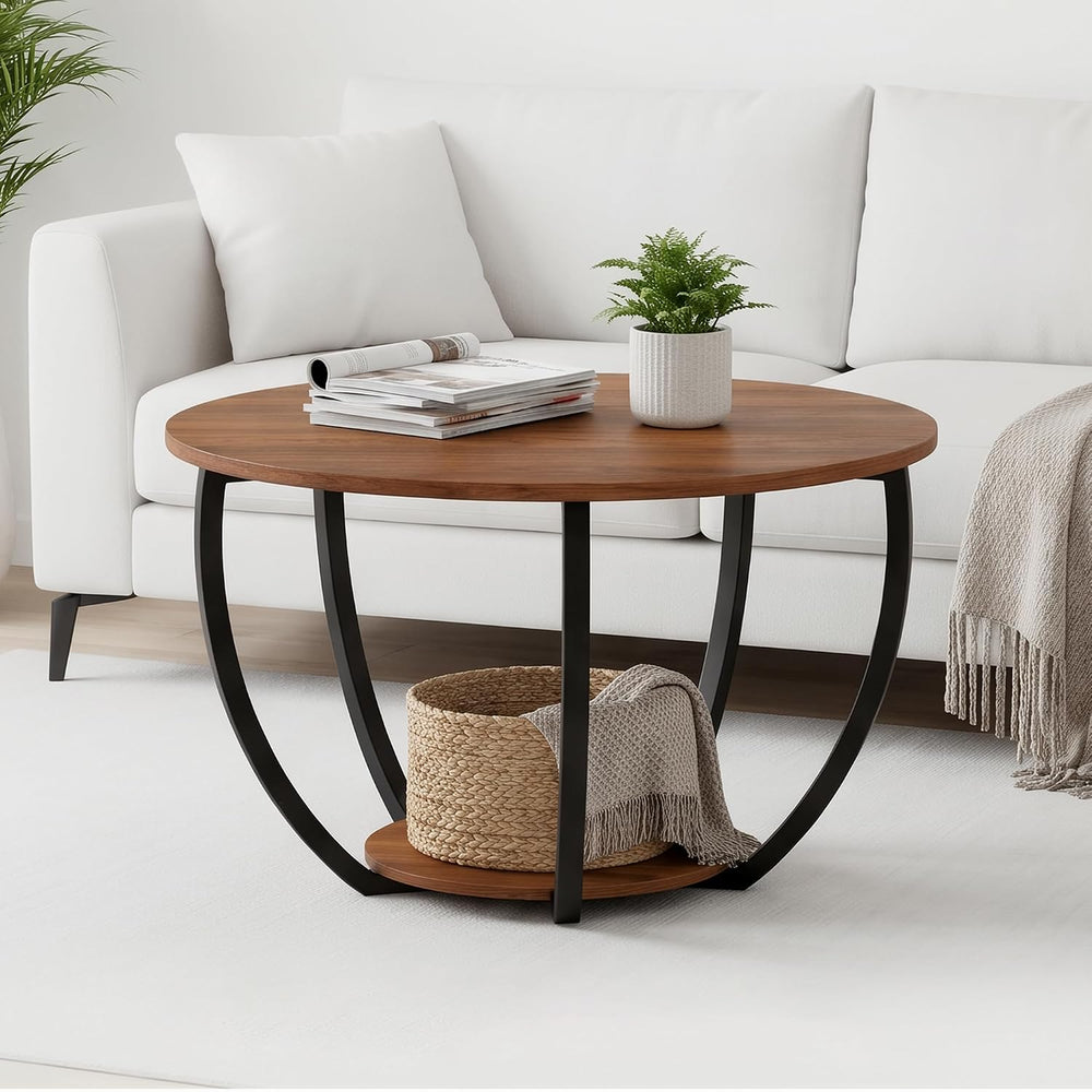 HOMERECOMMEND Round Coffee Table,23"Circle Coffee Table With Storage,Walnut