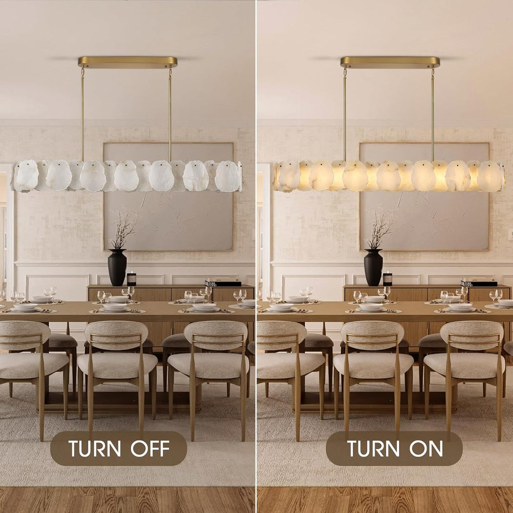 Alabaster Chandelier, 58 Inch Modern Rectangular Chandelier for Dining Room, ...