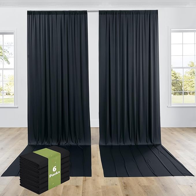PartyVillage 30ft×15ft Black Backdrop Curtain for Halloween Parties, 6 Panels...