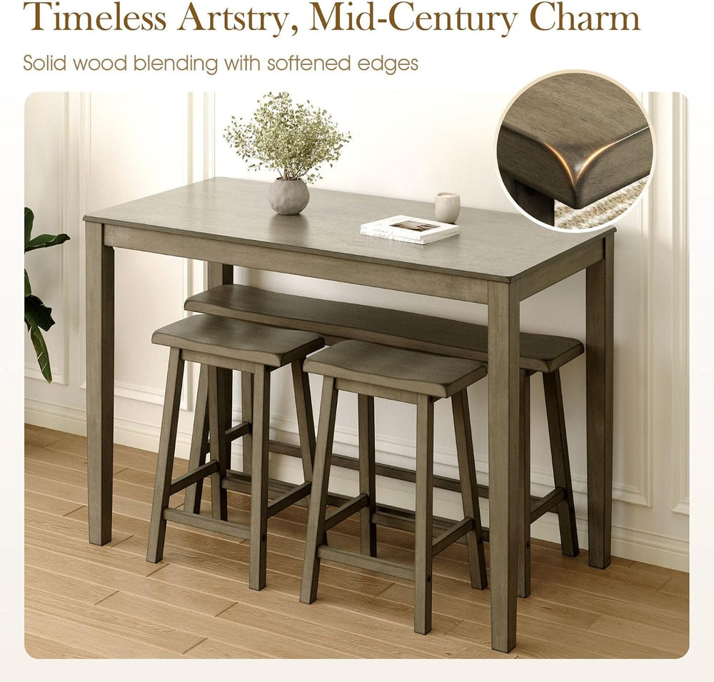 Sophia & William Solid Wood Counter Height Table and Chairs, Smoky Brown