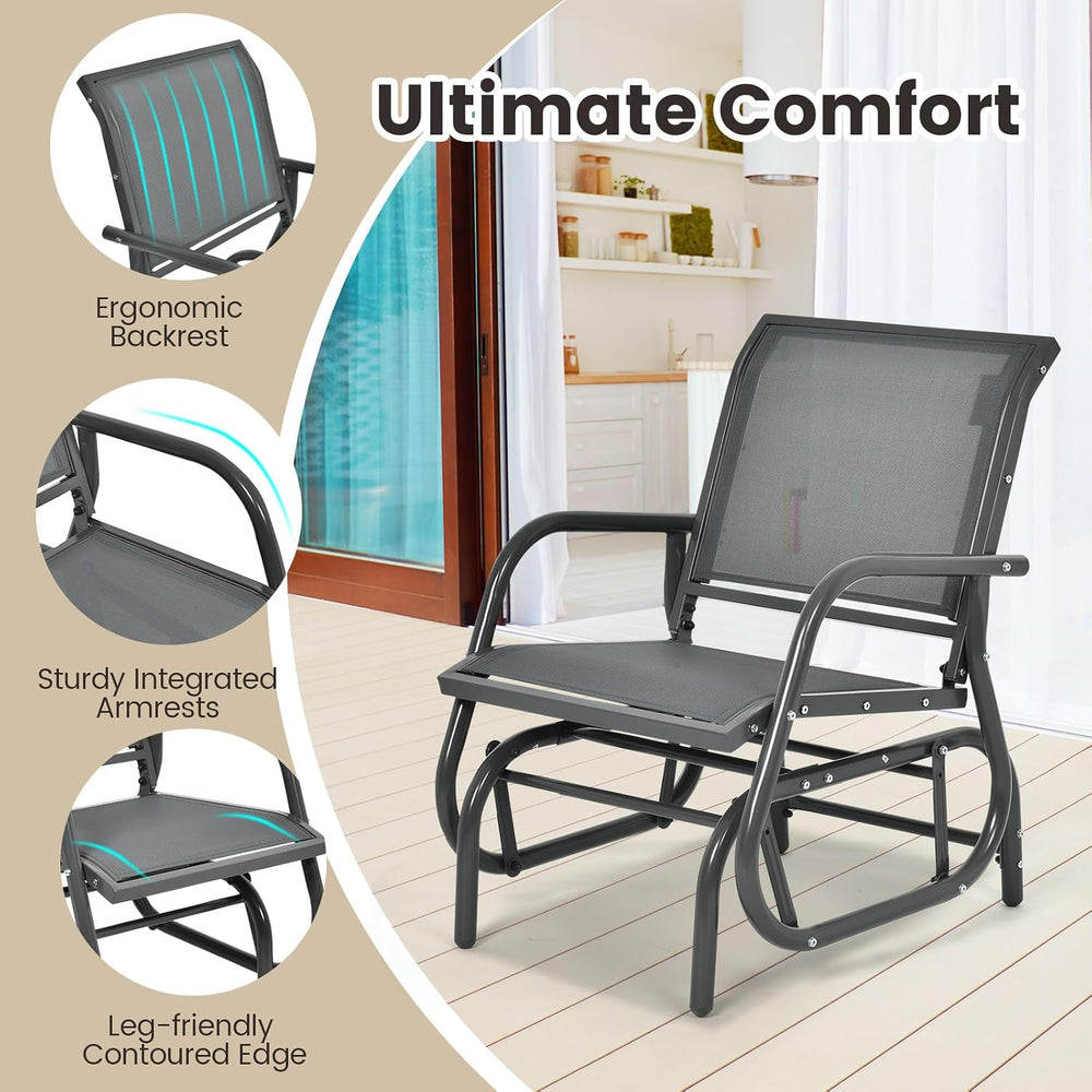 DORTALA Swing Glider Chair, Outdoor Rocking Chair w/Study Metal Frame, Comfor...