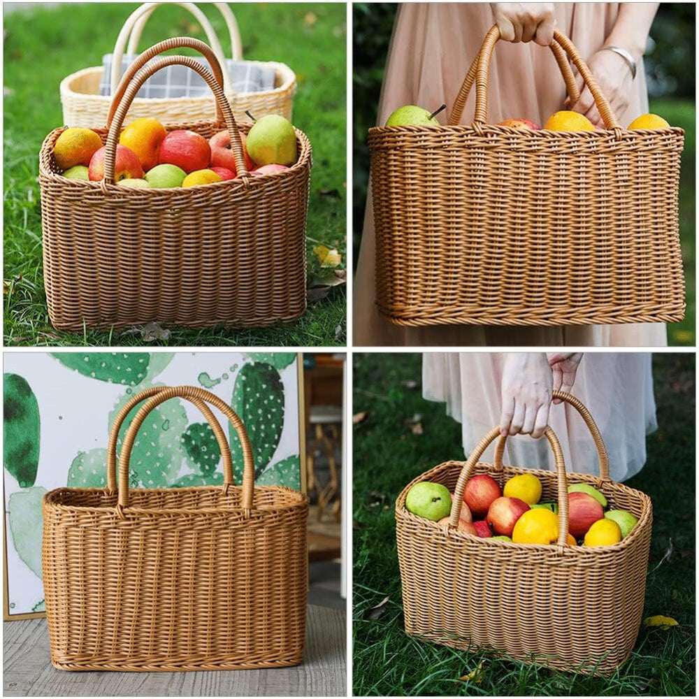 VOSAREA Wicker Picnic Basket Woven Natural Household Basket with Lid Hand Wov...