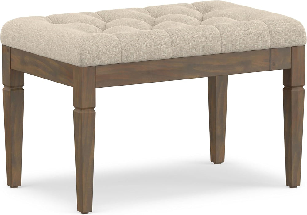 SIMPLIHOME Waverly 28" Wide Linen Look Rectangle Ottoman in Natural