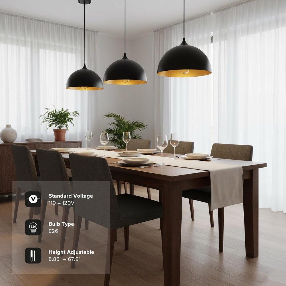 3 Pack Black Pendant Lights Kitchen Island, 11.8'' Modern Dome Pendan...