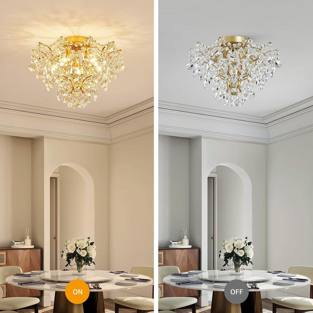 WUZUPS 5-Light Crystal Chandelier Flushmount Ceiling Light Modern Lighting Fi...
