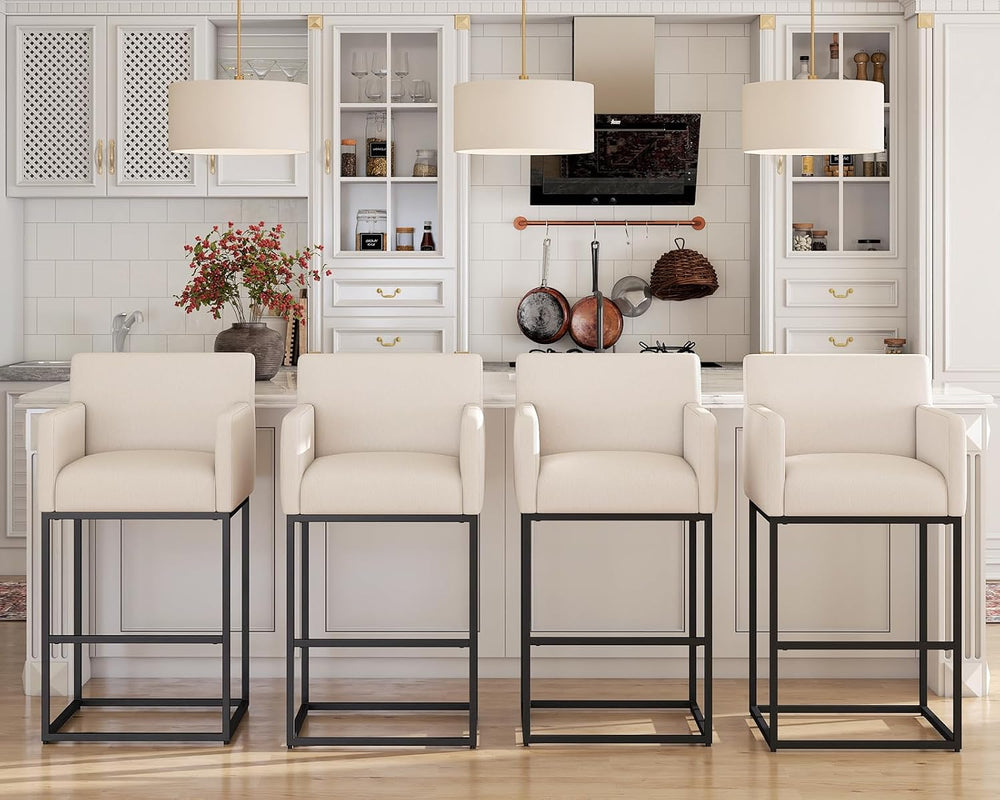 30 Inch Extra Tall Modern Counter Height Bar Stools Set of 4, Cream Linen