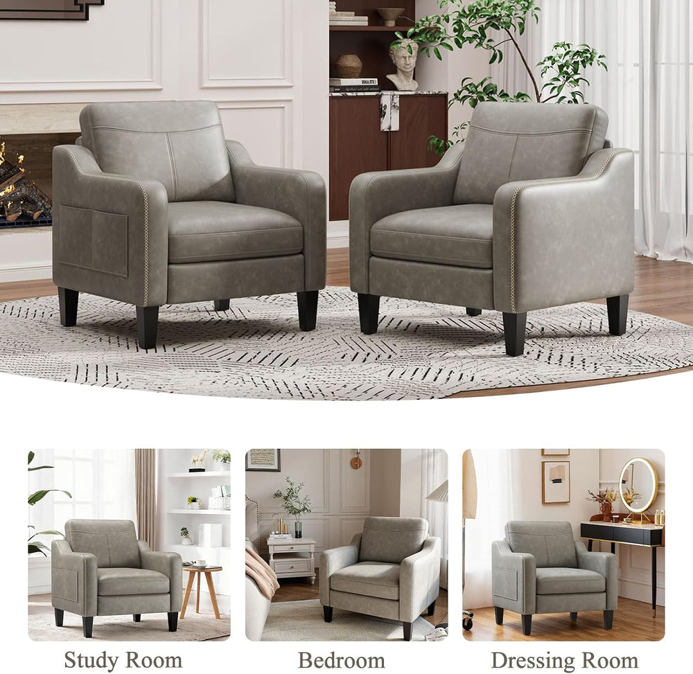 MALOL PU Leather Accent Chair, Mid-Century Modern Living Room Armchair Sofa w...