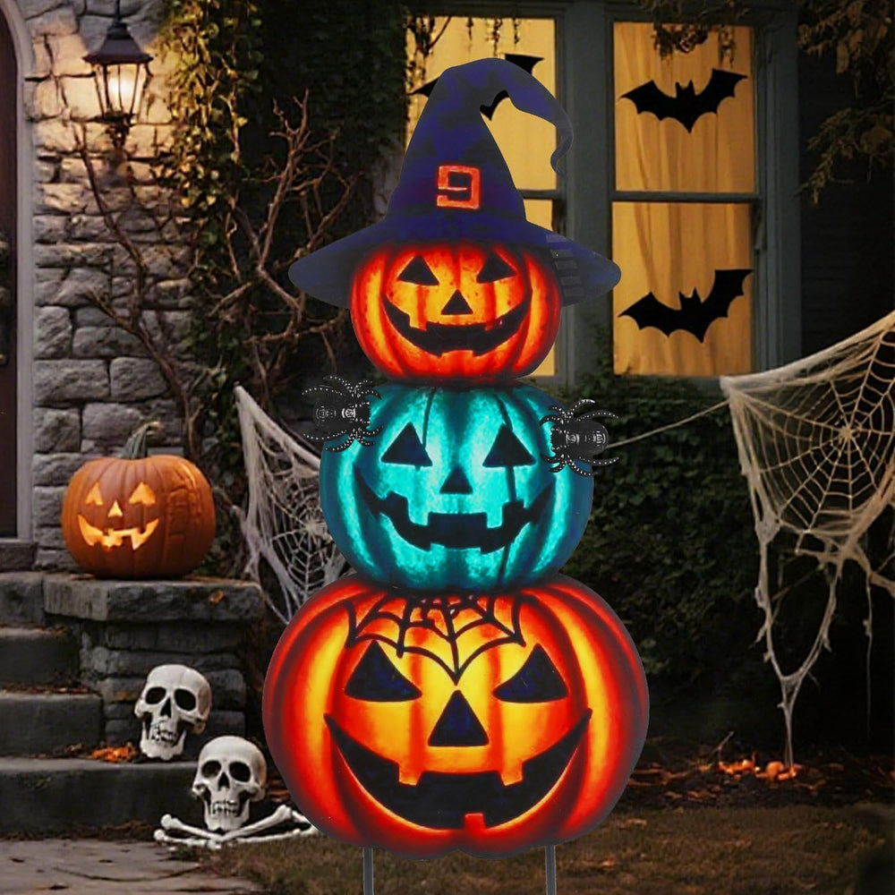 Halloween Yard Stakes Large with Stackable Pumpkins Scary Spiders