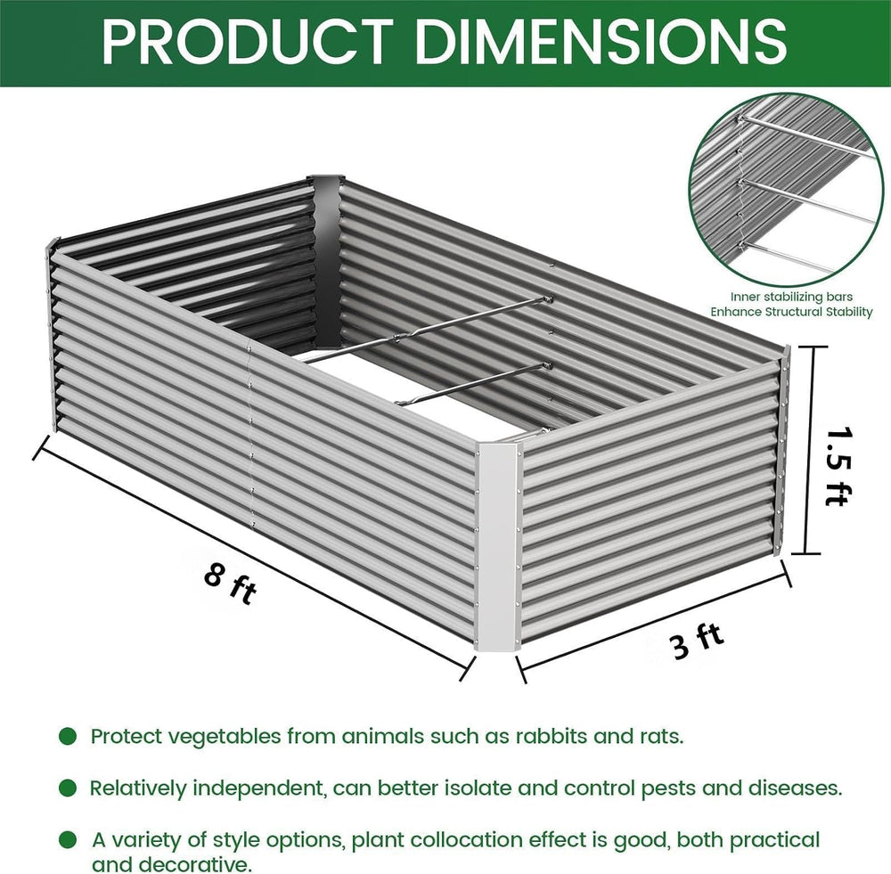 2pcs Tall 8ft Galvanized Raised Garden Bed Outdoor,Steel Garden Bed for Veget...