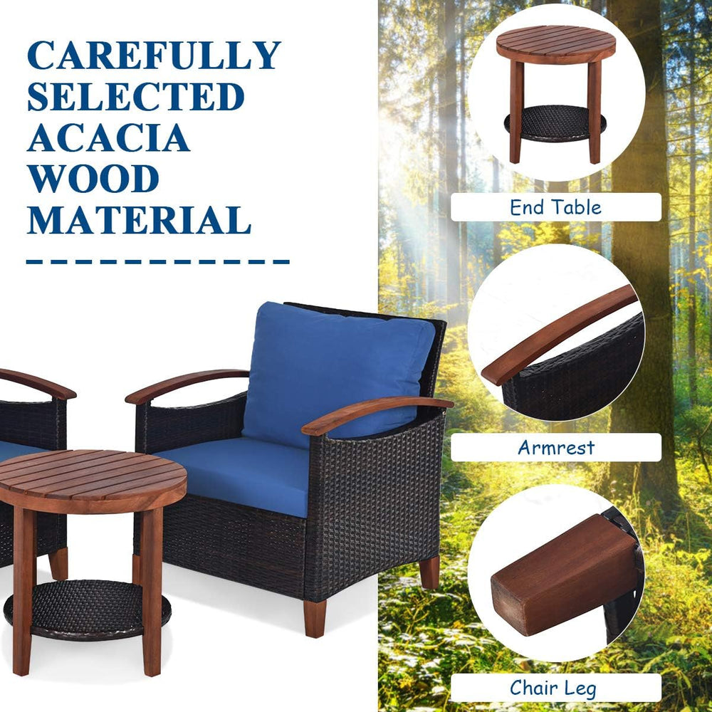 Tangkula 3 Pieces Patio Furniture Set, Outdoor Rattan Sofa and Side Table w/S...