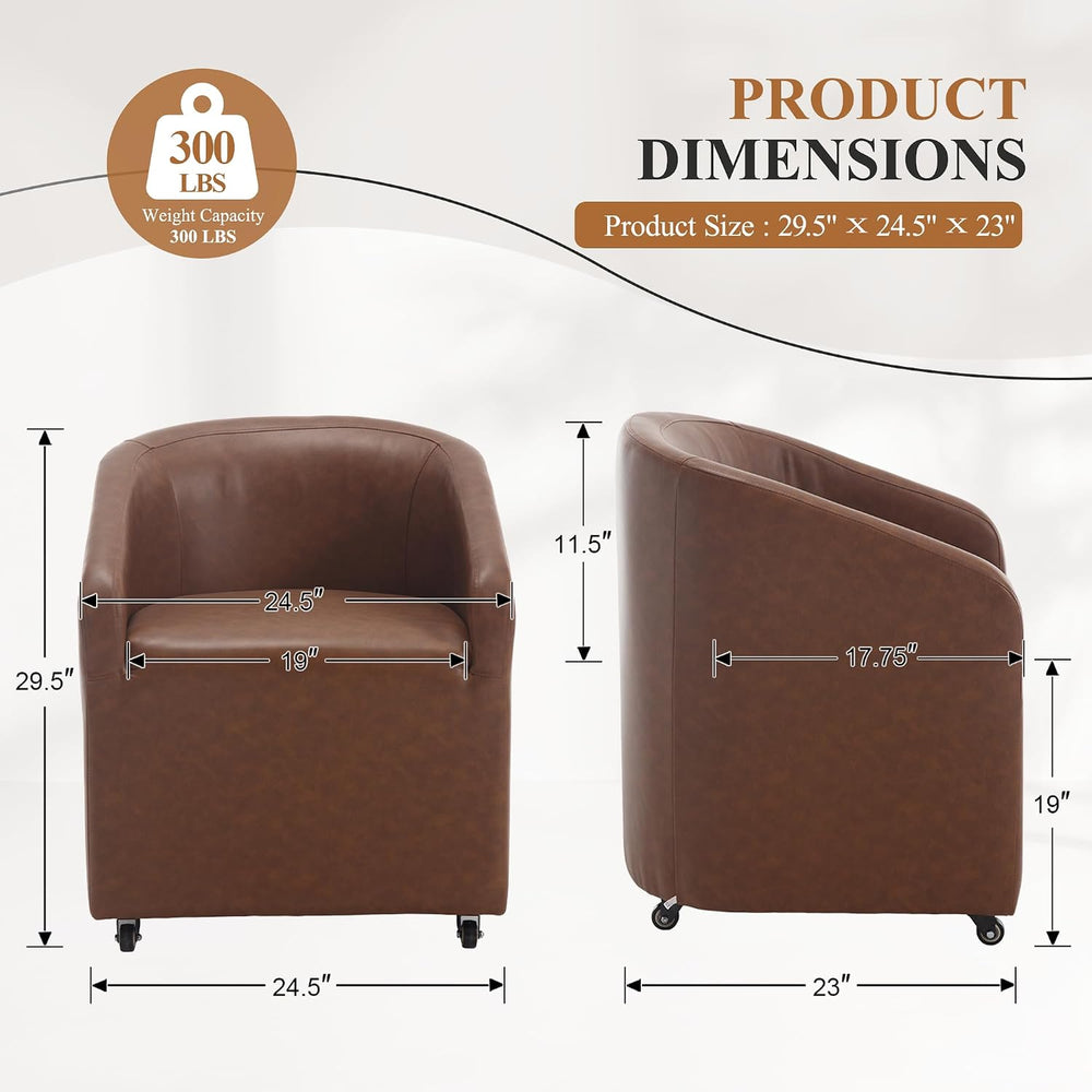 CIMOTA Brown PU Leather Barrel Dining Chairs with Wheels, Set of 6 — Modern U...