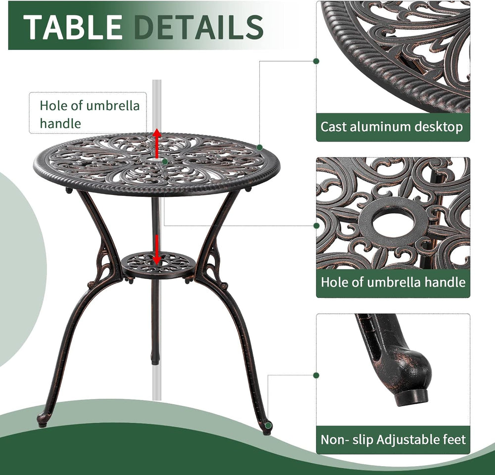 3 Piece Patio Set Outdoor Bistro Set,Cast Aluminum Bistro Table and Chairs Se...