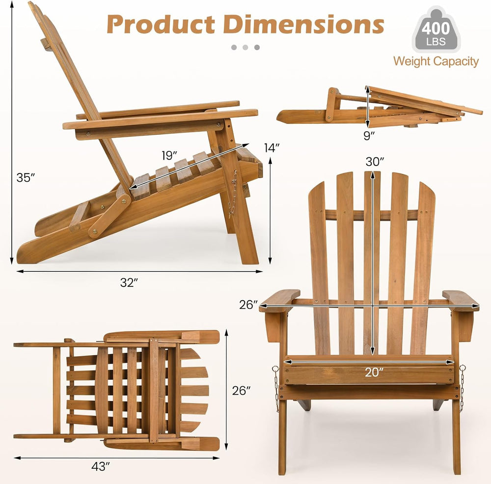 GIANTEX Wooden Adirondack Chair Set of 4 Outdoor Lounger Chair, Folding Adiro...