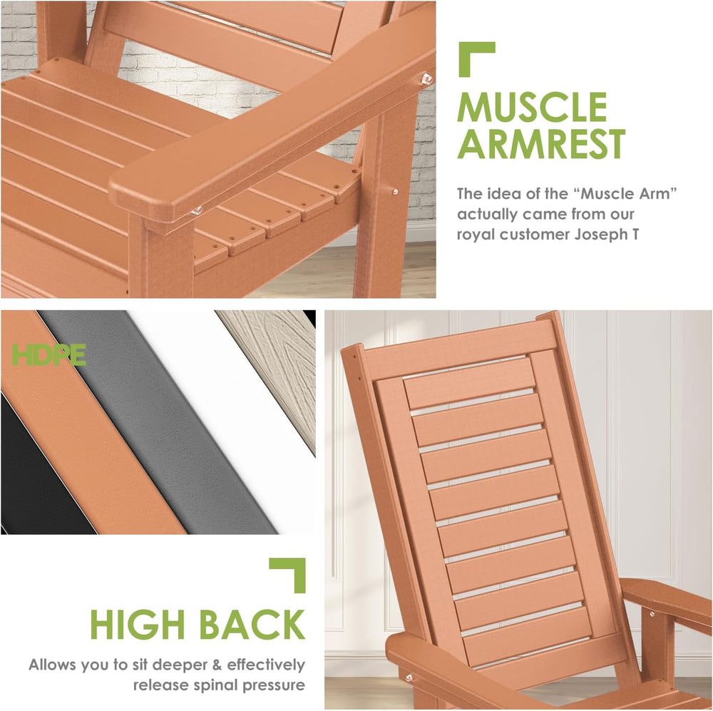 GREENVINES Oversized Outdoor Rocking Chairs Set of 4, HDPE Rocker, Teak