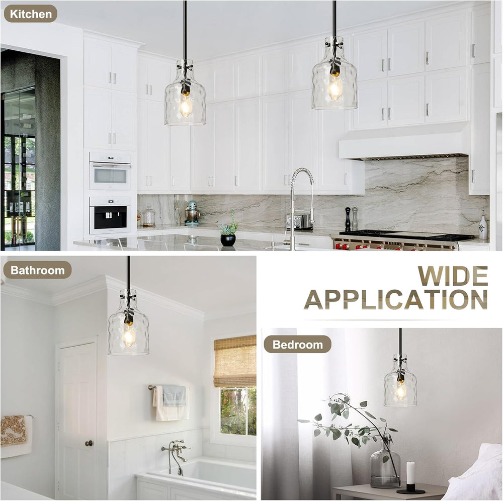 WILON Industrial Glass Pendant Lights for Kitchen Island, Modern Black Panden...