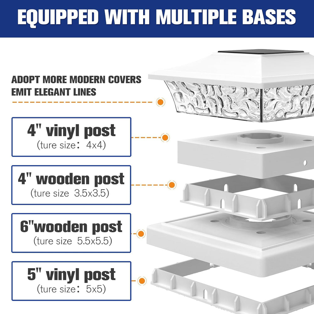 VOLISUN Solar Post Cap Lights, 2 Modes Outdoor Fence Lights (12Pack,White)