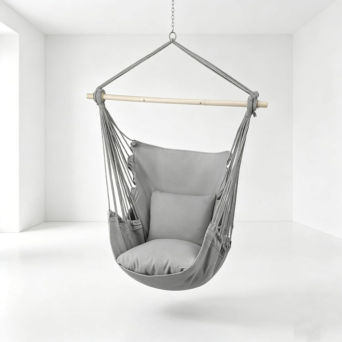 MoNiBloom Hammock Chair Hanging Rope Swing w/2 Cushions, Hold 350 lbs, Gray