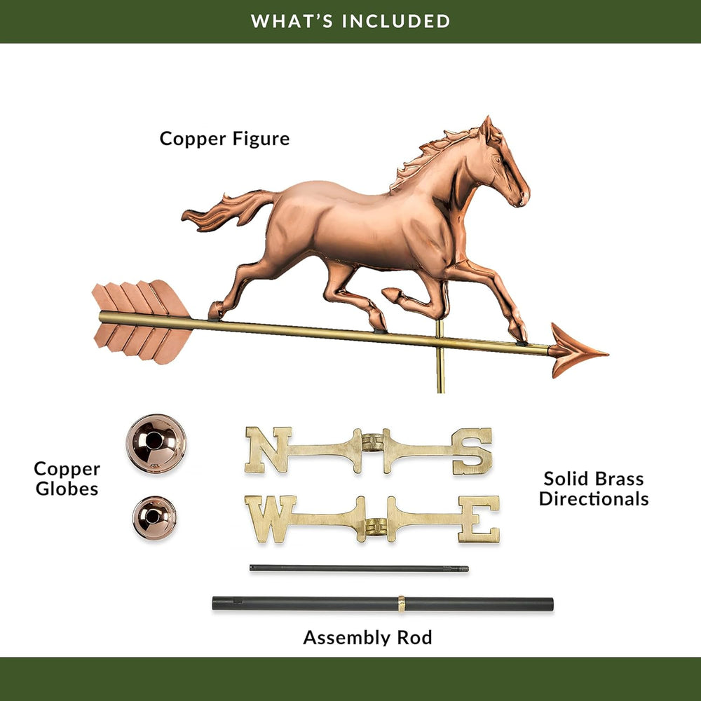 Good Directions Polished Copper Trotting Horse Weathervane – Decorative Rooft...