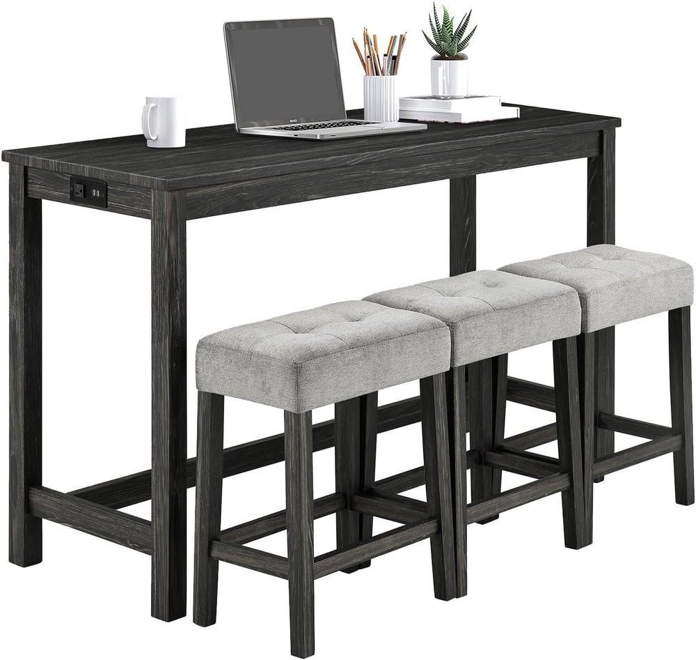 LKTART 4 Piece Bar Table Set Dining Bar Table and Chairs Set with Power Outle...