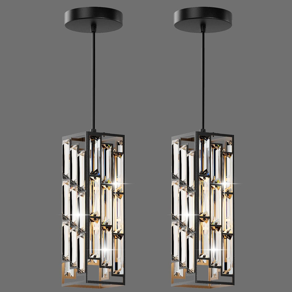 Modern 1-Light Crystal Pendant Light Kitchen Island, Black, 2-Pack