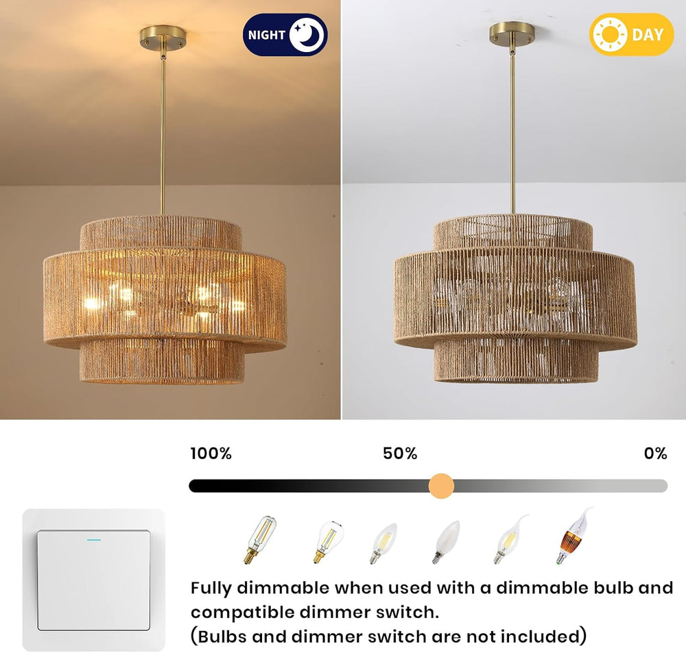 24" Large Boho Rattan Chandelier