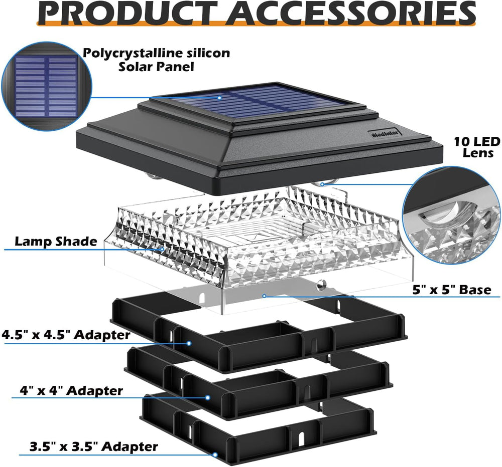 SIEDiNLAR Solar Post Cap Lights 4x4 & 5x5, 6 Pack 2 Modes 50 Lumens Black