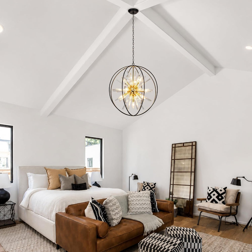 Vezzio Modern Black and Gold Sputnik Chandelier for Living Room