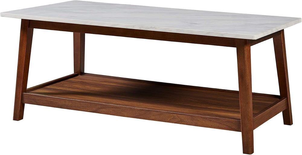 Teamson Home Kingston Wooden Coffee Table with Storage and Marble-Look Top fo...