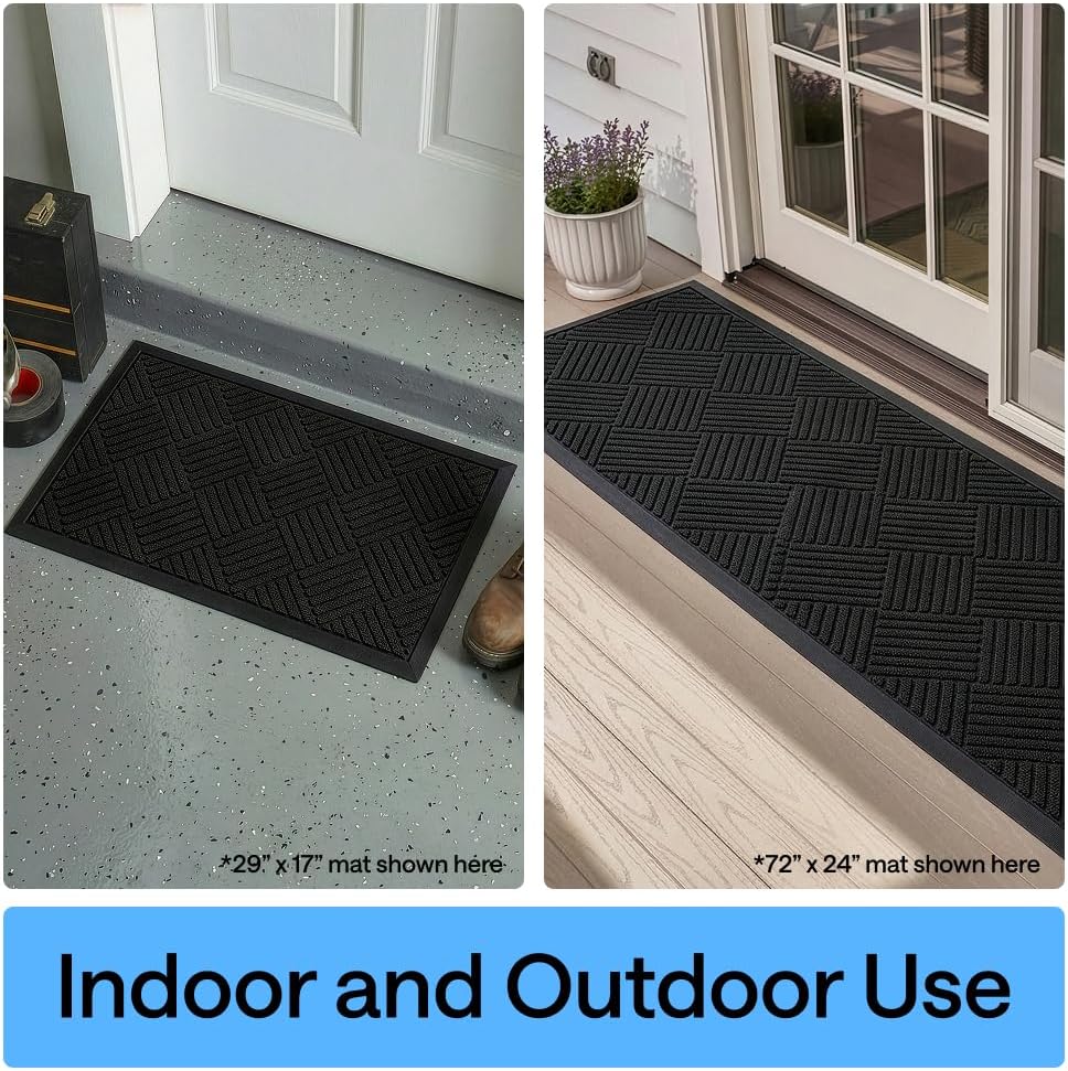 GORILLA GRIP WeatherMAX Door Mat, Indoor Outdoor Use, 35x23, Black Diamond