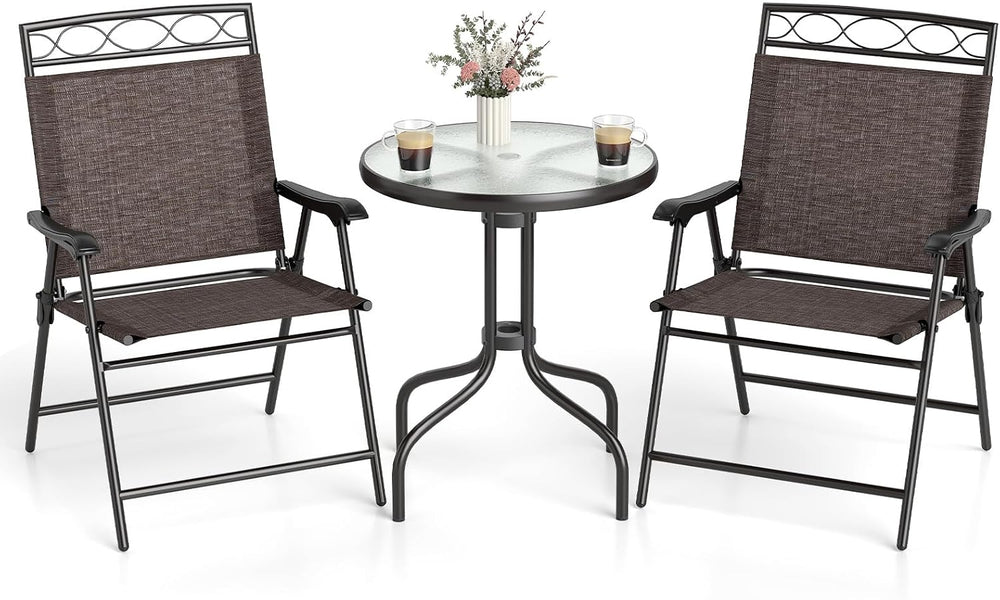 Goplus Bistro Table and Chairs Set of 2, Outdoor 3 Piece Patio Bistro Set wit...
