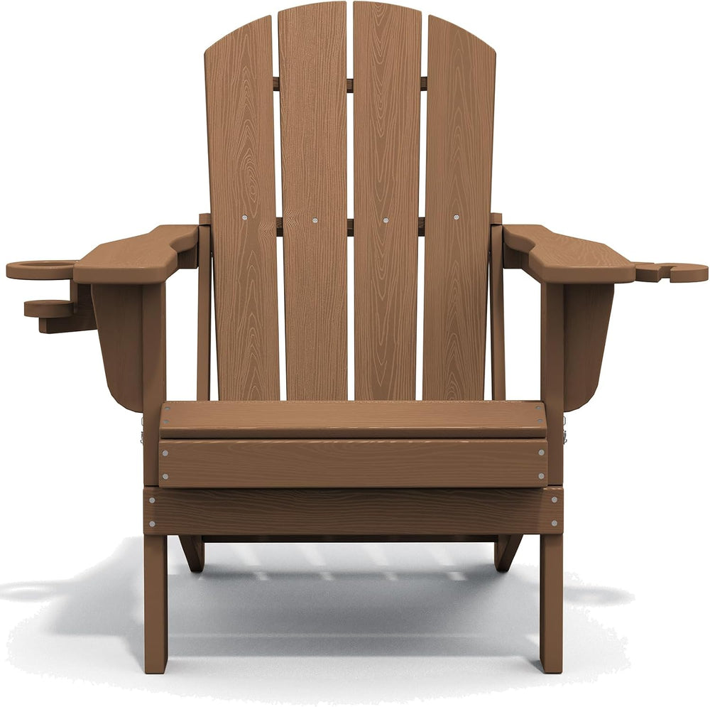 SERWALL Outdoor Adirondack Chairs with 2 Cup Holders,Foldable,Brown