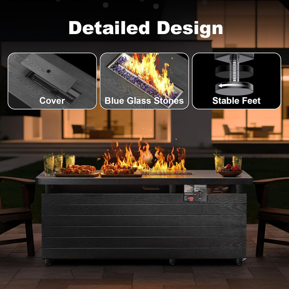 51 Inch Outdoor Propane Fire Pit Table, 50000BTU Rectangular Fire Pit Table