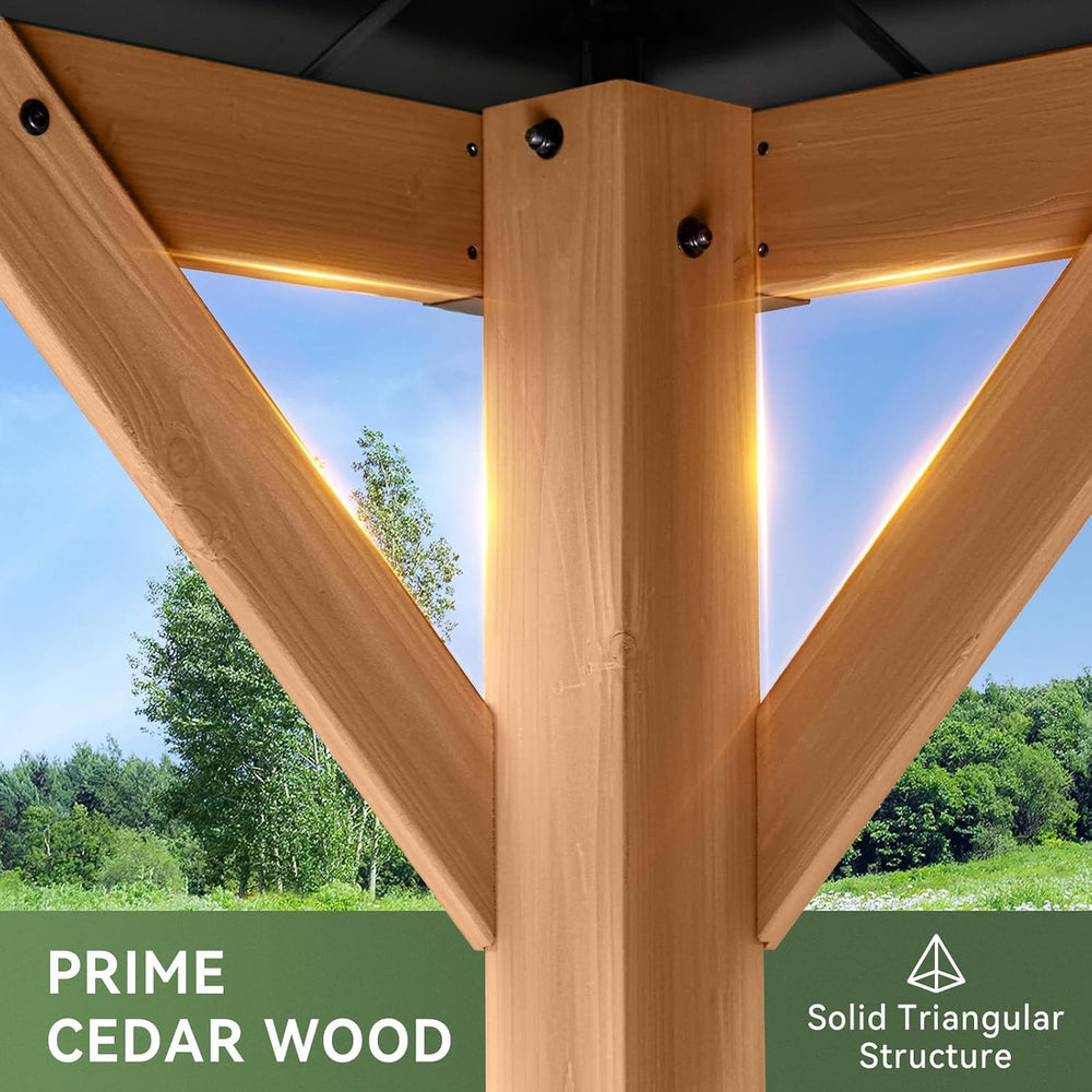 Aoxun 10' x 12' Patio Wood Gazebo Cedar Wood, Natural