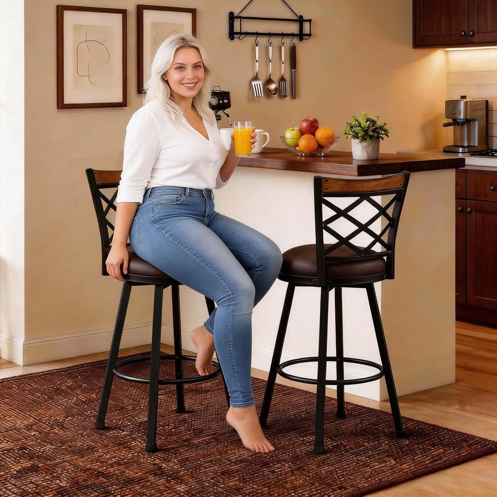 Set of 4 Swivel Bar Stools with Backs, 2-in-1 Adjustable 25"/30" He...