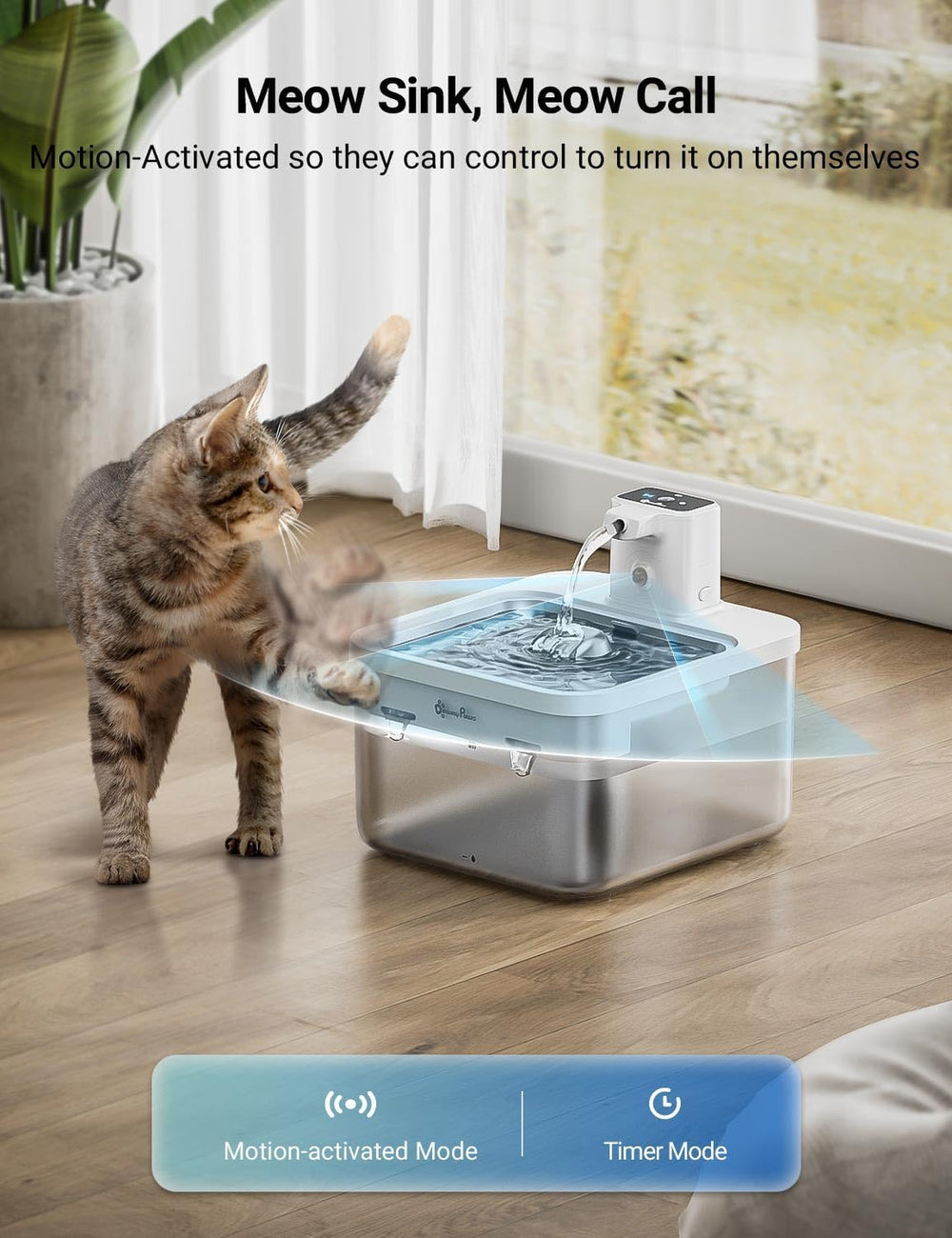 DownyPaws Cat Water Fountain Cordless, Pet Fountain, 84oz/2.5L, White Pro