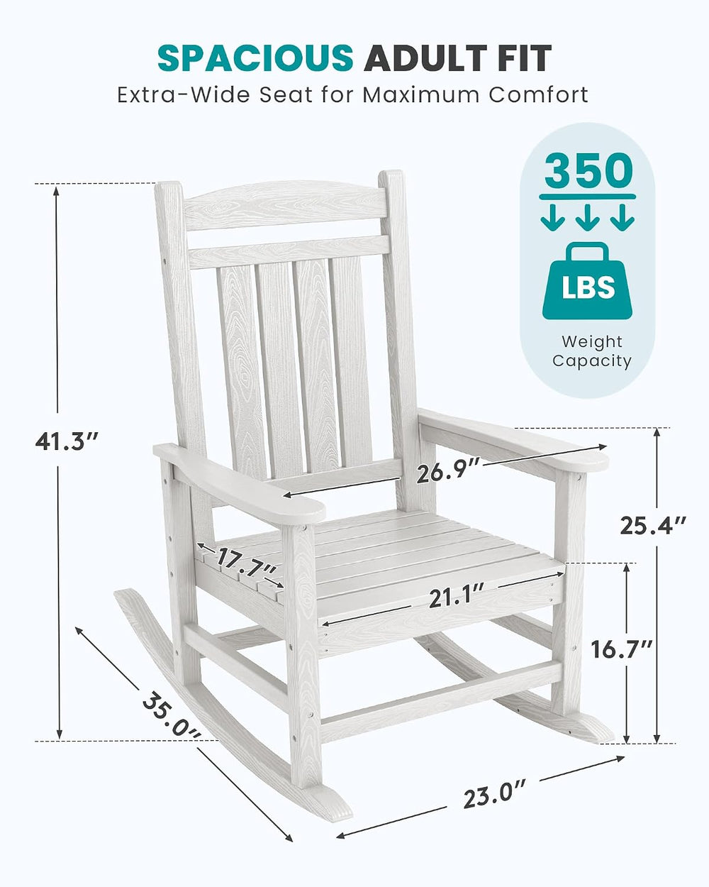 SERWALL Outdoor Rocking Chair Set of 2, Patio Rocking Chair, White
