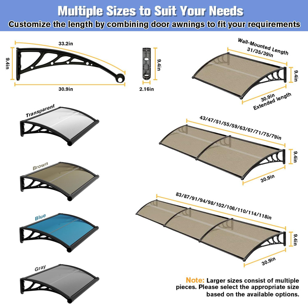 Awning for Door Entrance 80x120cm/32x48in Window Canopy Exterior with Plastic...